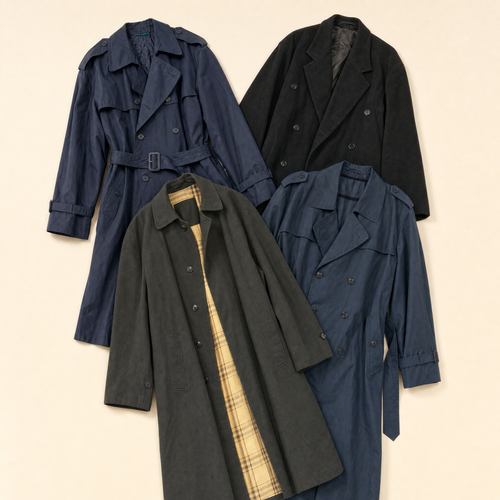 Lote de gabardinas vintage sin marca especifica, 4 estilos variados
