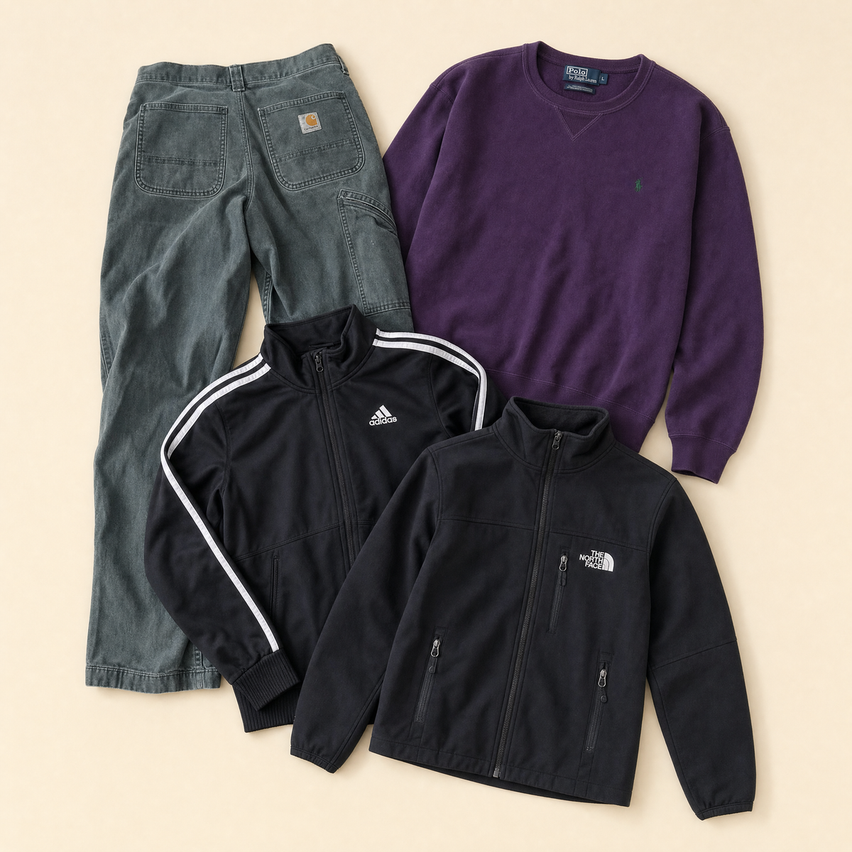 Lote de iniciacion a la reventa vintage: Carhartt, Polo Ralph Lauren, Adidas y The North Face
